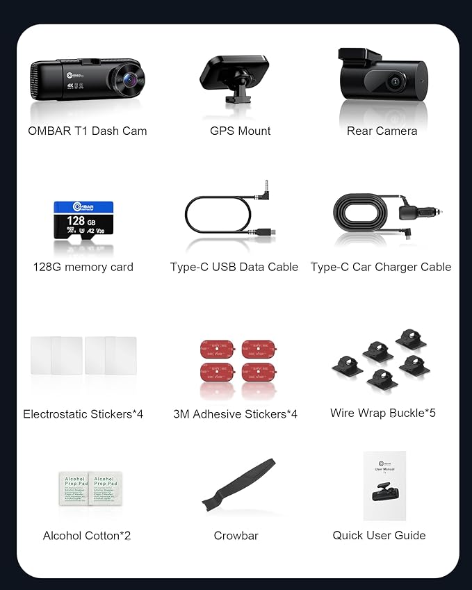 OMBAR T1 4K 3 Channel Dash Cam, STARVIS 2 IMX678 Sensors, Free 128GB Card - Image 9
