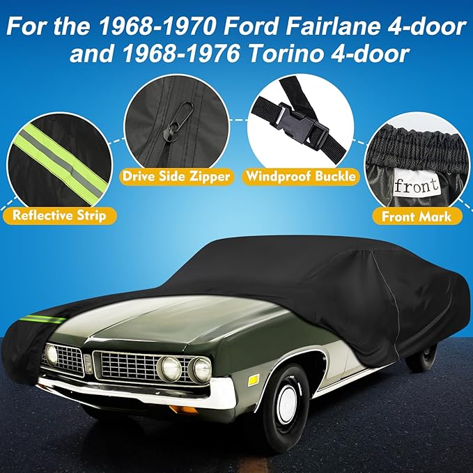 QUNSUNUS Waterproof Car Cover for Ford Torino 1968-1976 and Fairlane 1968-1970 - Image 2