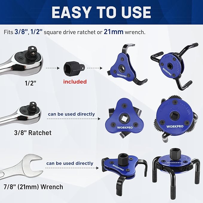 WORKPRO Universal Oil Filter Wrench & Removal Tool, Adjustable Oil Filter - Image 3