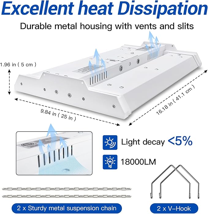 JTT LED Linear High Bay Light, 5000K Daylight 150W 21000LM Shop Light - Image 2