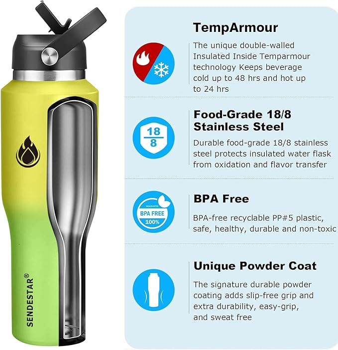 SENDESTAR 40oz Water Bottle Wide Mouth Stainless Steel Vacuum Insulated Double - Image 2