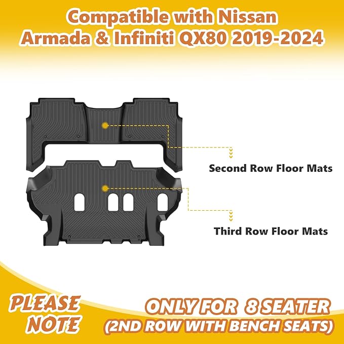 GINOWY-Floor Mats for Nissan Armada &Infiniti QX80 2019-2024 Bench Seating All - Image 4