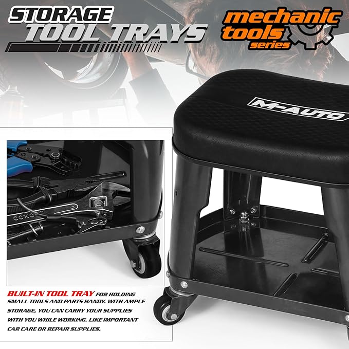 M-AUTO Heavy Duty Garage Rolling Work Seat 300LBS Capacity Mechanics Stool - Image 4