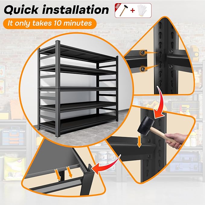 Metal Garage Shelving, 5 Tier Adjustable 3600 lbs Capacity Metal Storage - Image 5