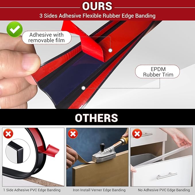 Rubber Edge Trim, 5/8" Self Adhesive Flexible U Channel Edge Protecter - Image 3
