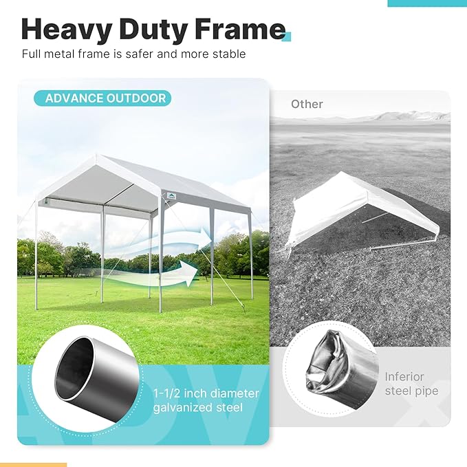 ADVANCE OUTDOOR Adjustable 10x20 ft Heavy Duty Carport Car Canopy Garage Boat - Image 3