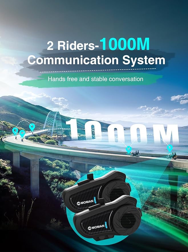 Moman Motorcycle Intercom, H2 Pro【2 Pack Carbon】 Helmet Headset Wireless - Image 3