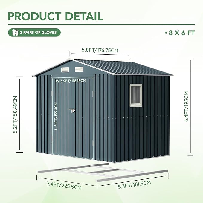 Breezz 6x8FT Outdoor Steel Storage Shed - Image 2