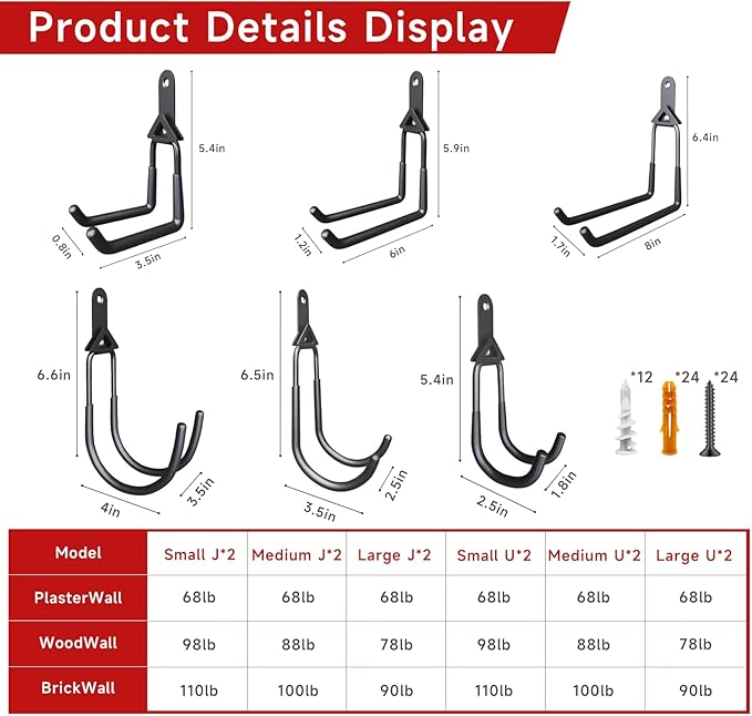 12 Pack Garage Hooks, Detachable Garage Storage Hooks Steel Heavy Duty Utility - Image 2