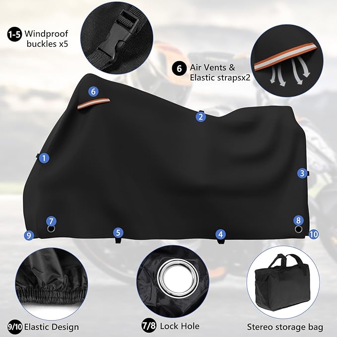 STARTWO Motorcycle Covers Waterproof Outdoor Storage Heavy Duty All Season - Image 3
