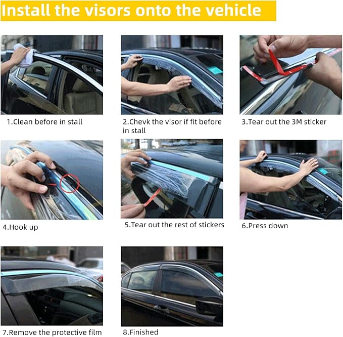 4pcs Smoke Tint With Chrome Trim Outside Mount Tape On/Clip On Style PVC Sun - Image 4