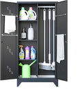 71" Broom Closet Cabinet with Hanging Rod, Tall Black Metal Storage Cabinet by VASAAOSD