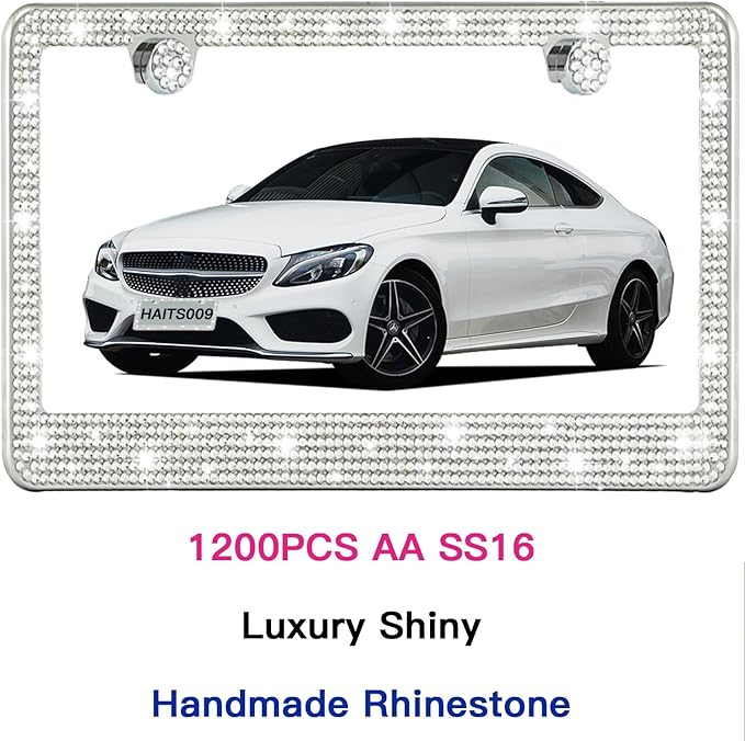 2 Pack License Plate Frames for Women, Sparkly Rhinestone Diamond Car - Image 3