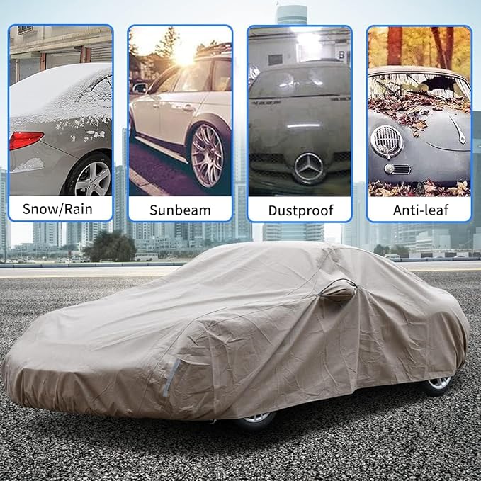 Tecoom Car Cover Waterproof All Weather Thick Shell Non-Woven Outdoor Full Cover - Image 5