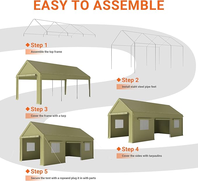 12x20 FT Carport, Heavy Duty Carport, Portable Garage - Image 5