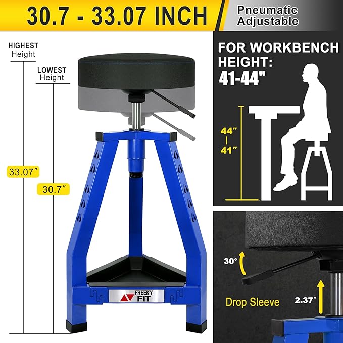 Adjustable Tall Shop Stool, Mechanics Garage Stool Chair, Work Metal Chair - Image 2