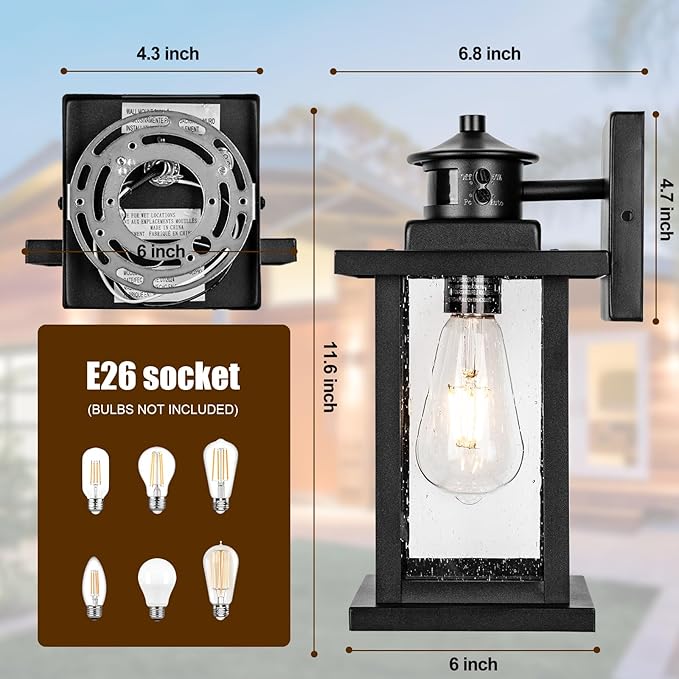 Motion Sensor Outdoor Lights Wall Mount, Dusk to Dawn Garage Exterior Light - Image 2