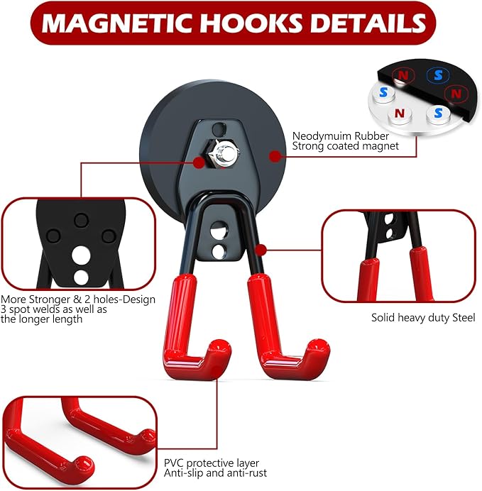 3-H Heavy Duty Magnet Garage Hooks 4 Pack, Large Strong Magnetic Hooks - Image 4