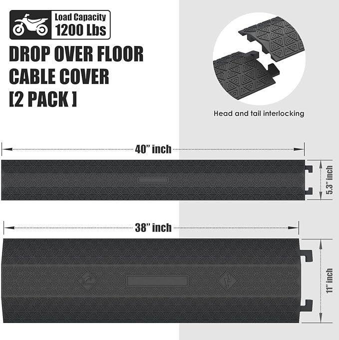 Double 40" inch Rubber Drop Over Cable Cover, 2 Pack Prevent Tripping Floor - Image 2