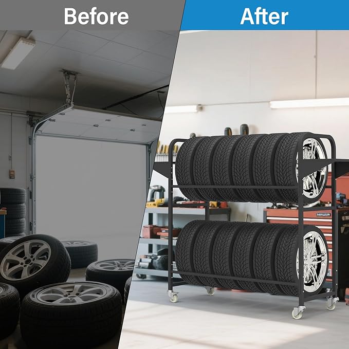 Tire Storage Rack 44" x 44" x 18" w/Anti-dust Cover, Rolling Tire Rack - Image 8