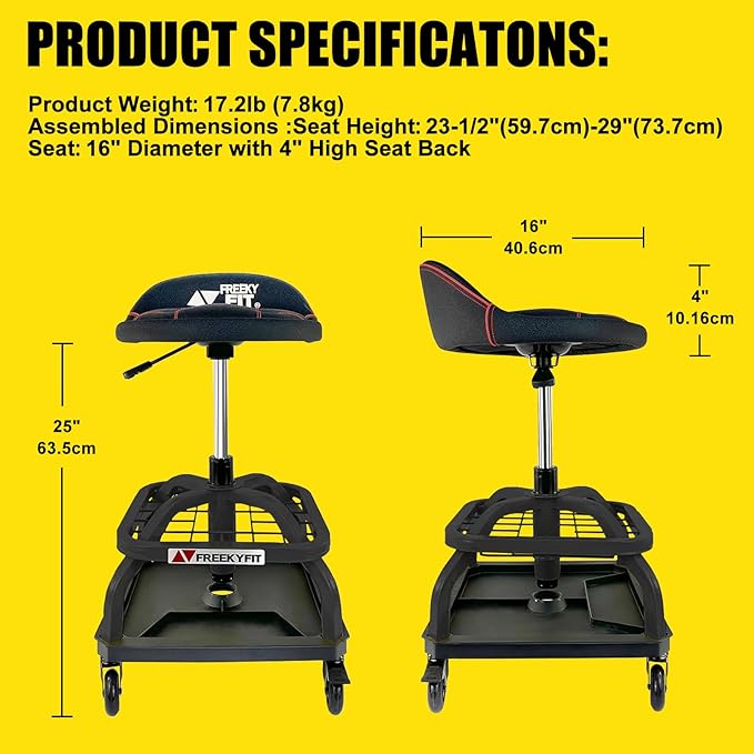 Rolling Shop Stool with Wheels, Garage Work Mechanic Stool with Backrest - Image 9