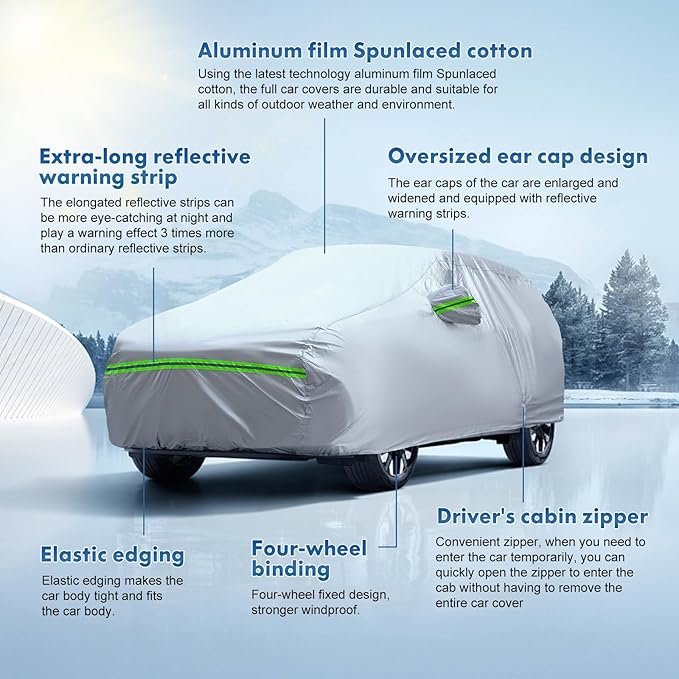 KEYOOG 6-Layer Full Car Cover is All-Weather Waterproof, All Seasons, Snow - Image 6