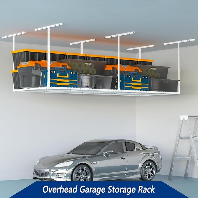 3 x 8FT Overhead Garage Storage Rack, Adjustable Ceiling Storage Racks - Image 3