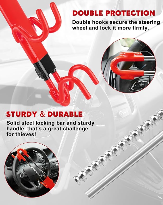 Tevlaphee Steering Wheel Lock Anti-Theft Car Device Heavy Duty Security Car - Image 7