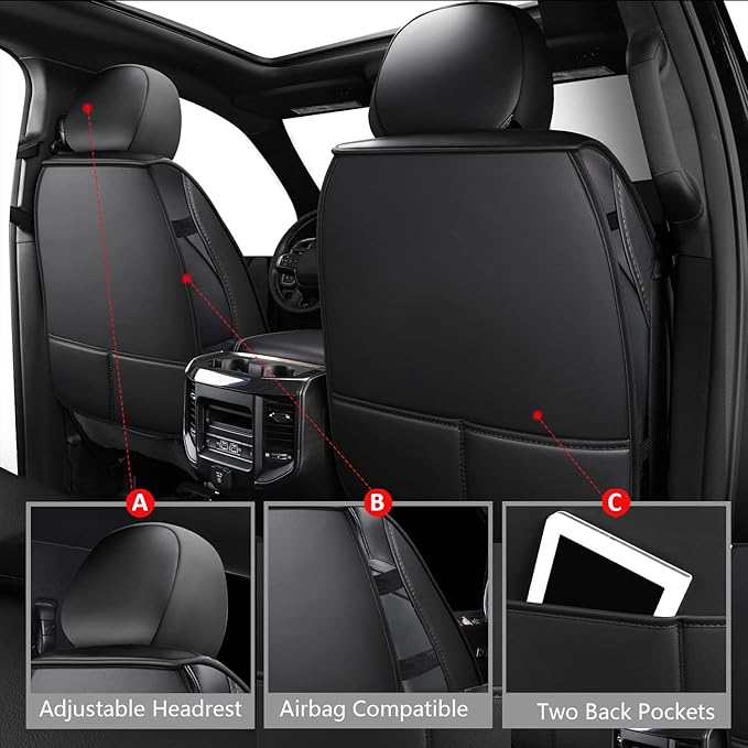 MIROZO 2PCS Front Seat Covers for Dodge Ram, Waterproof Truck Seat Cover - Image 3