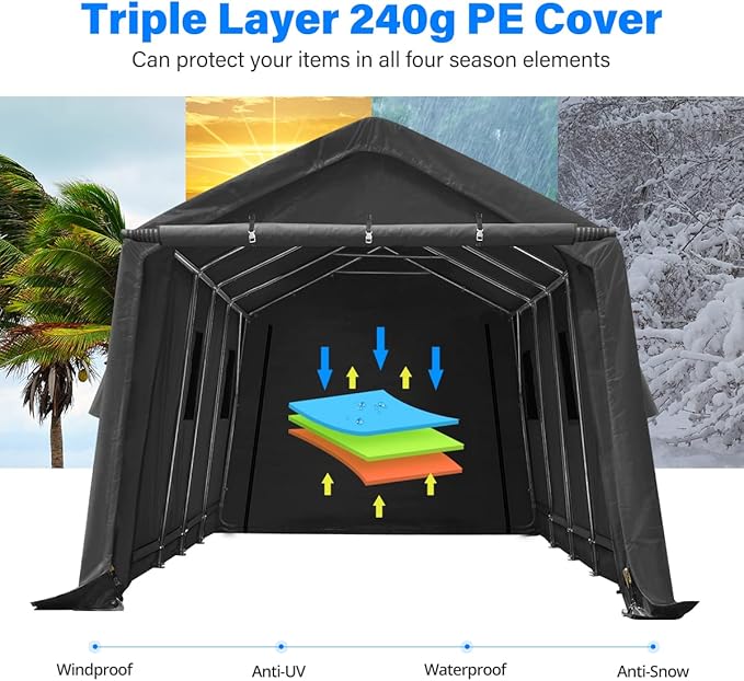 ADVANCE OUTDOOR 13x20 ft Carport 2 Roll up Doors & Vents Outdoor Portable - Image 4