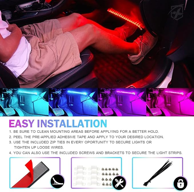Xprite 8Pcs Car RGB LED Strip Lights, Exterior Underglow & Interior Bluetooth - Image 5