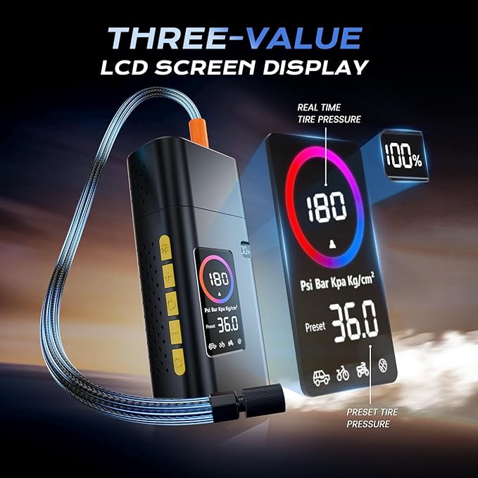 180PSI Tire Inflator Portable Air Compressor, 26000mAh Portable Tire Inflator - Image 4