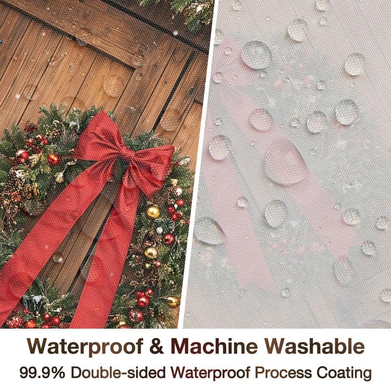 Farmhouse Christmas Shower Curtain, Winter Xmas Tree Snowflake Barn Door - Image 3