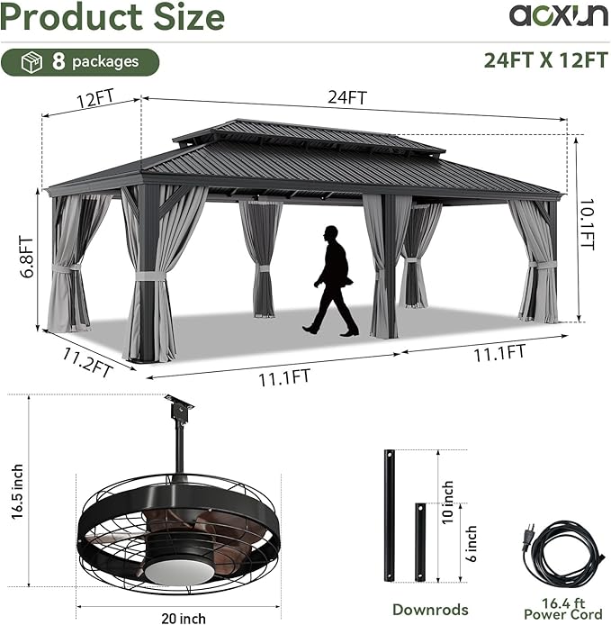 Aoxun 12' X 24' Hardtop Gazebo - Image 3