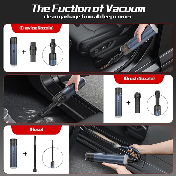 Chuboor Car Vacuum Cleaner High Power Cordless Rechargeable, 16000PA Powerful - Image 5
