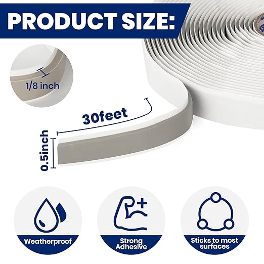 ADHES Premium Butyl Sealant Tape 1/2" x 30 'x 1/8", 2 Rolls Gray Butyl Rubber - Image 2