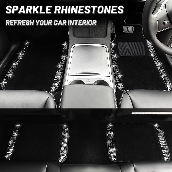NBTEPEM Black Bling Car Floor Mats Full Set, Universal Fit Most Cars - Image 4