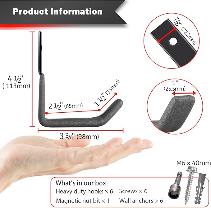 Garage Hooks for Hanging Heavy Duty, Ladder Hooks for Garage Wall Hanger - Image 6