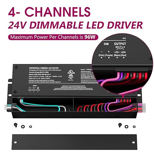 EMITEVER 384W Dimmable LED Driver, 24V 5-in-1 Dimmable Power Supply, 4-Channels - Image 2