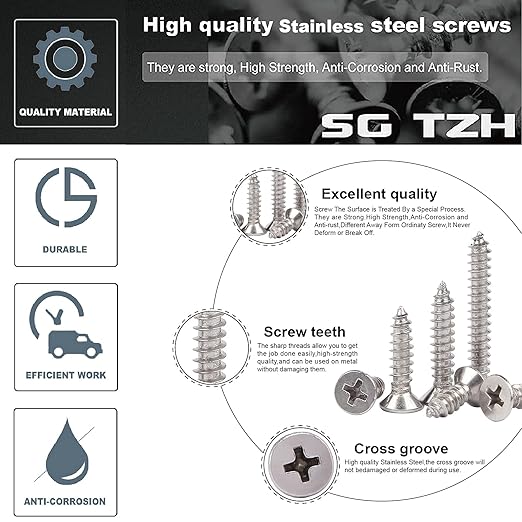 #12 x 2 Wood Screw 100Pcs 18-8 Stainless Steel Screws Flat Head Phillips Fast - Image 4