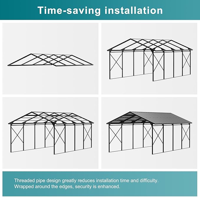 Kullavik 22x12x10 FT Metal Carport, Heavy Duty Carport Canopy - Image 8