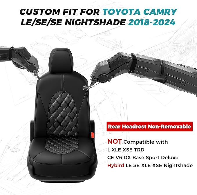 for Toyota Camry Seat Covers LE SE SE Nightshade 2018 2019 2020 2021 2022 2023 - Image 2