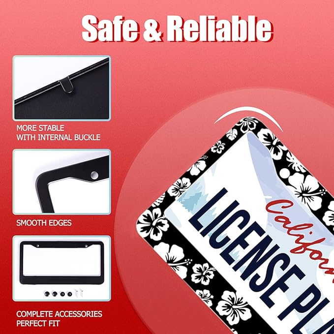 【2Pcs】 White Hibiscus Hawaii License Plate Frames Round Hole Personalise - Image 2