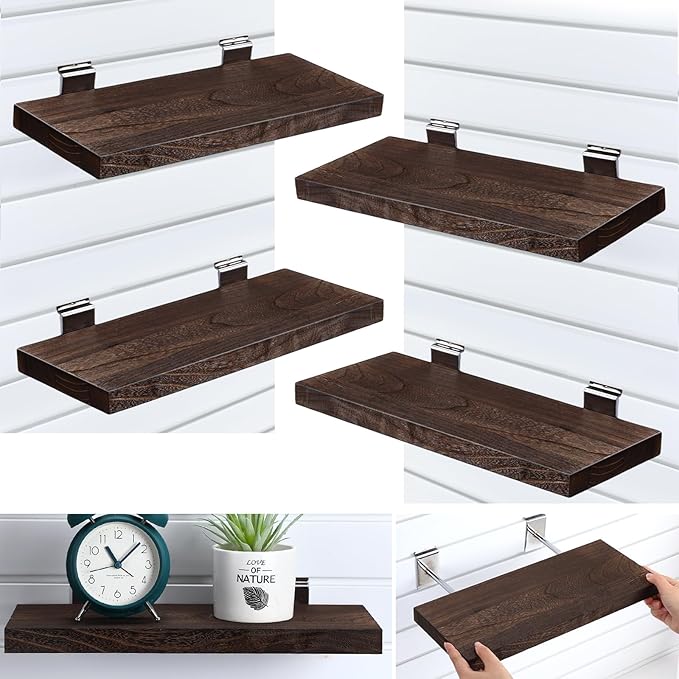 4 Pack Wooden Slatwall Shelf, 16.1" D x 6.7" W x 1.1" H Slatwall Shelves by Landical