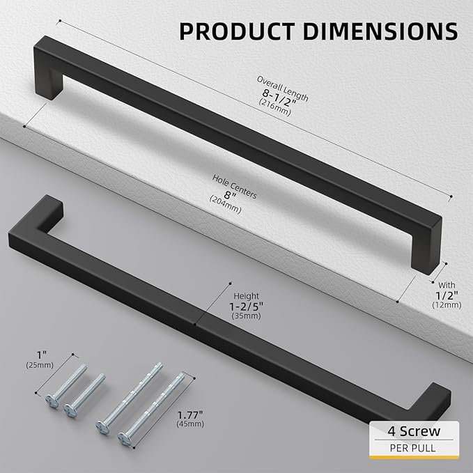 goldenwarm 45Pack 8INCH Matte Black Cabinet Pulls Kitchen Hardware, 204mm - Image 2