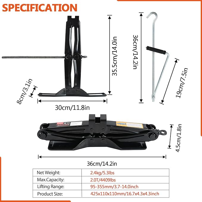 Car Jack Kit Scissor Jack for Car-2Ton, Portable Jack Tire Change Kit Deal for - Image 4