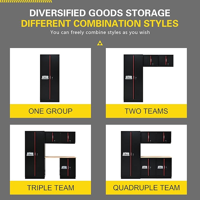 Garage Storage Cabinets System, 6-Pcs Workshop Cabinet Set in Black and Red - Image 9