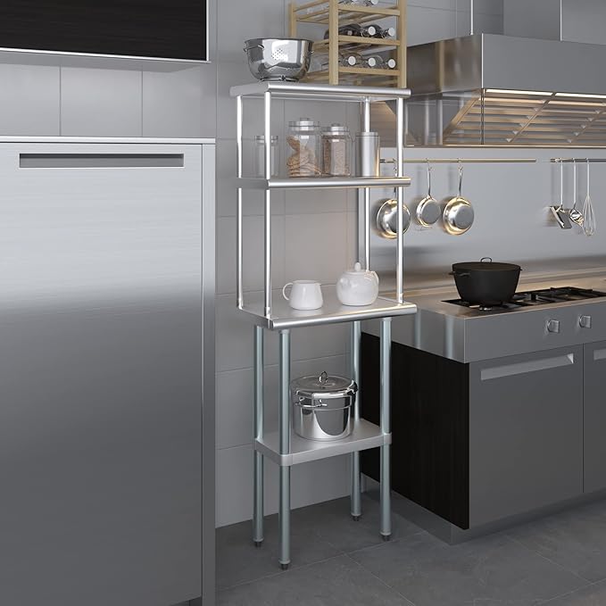 Amgood Stainless Steel Work Table Double Tier Overshelf | NSF - Image 8