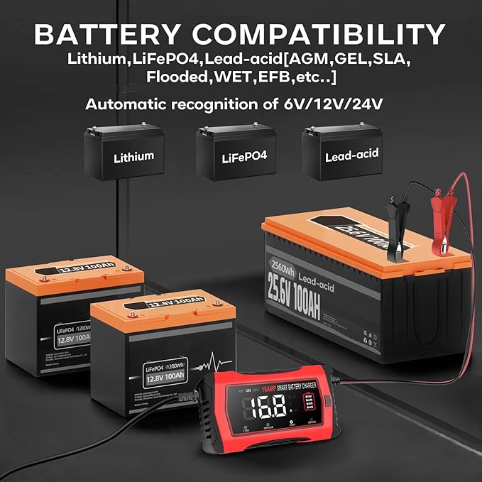 16 Amp Battery Charger, Car Battery Charger 6V 12V 24V Lithium, Battery - Image 3