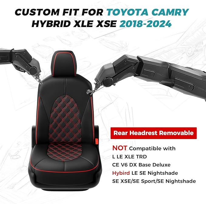 for Toyota Camry Seat Covers Hybrid XLE XSE 2018 2019 2020 2021 2022 2023 2024 - Image 2